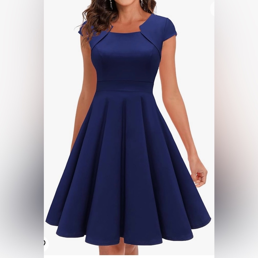 HOMRAIN -Retro 50s blue style dress in violet.Capped sleeves,flair skirt Size L